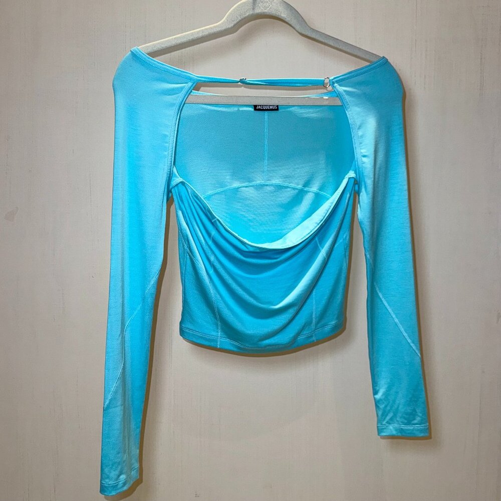 Elegant Light Blue Draped Jacquemus Top